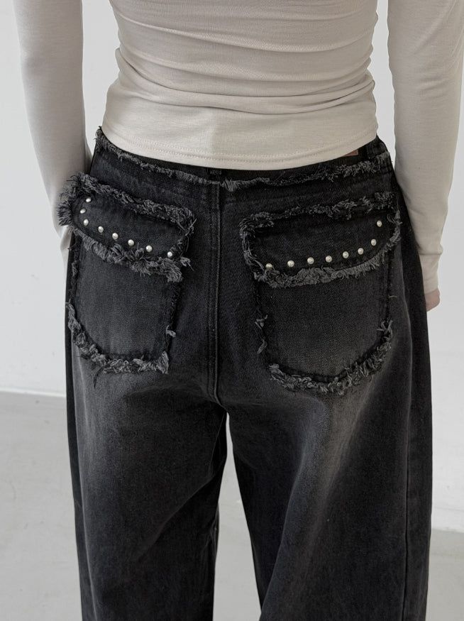 Vintage Studded Pocket Denim Pants