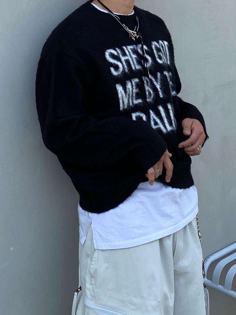 Easy Wool Lettering Knitwear (4color)