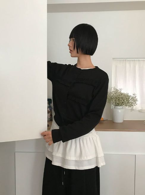 FRILL RIB KNIT CARDIGAN