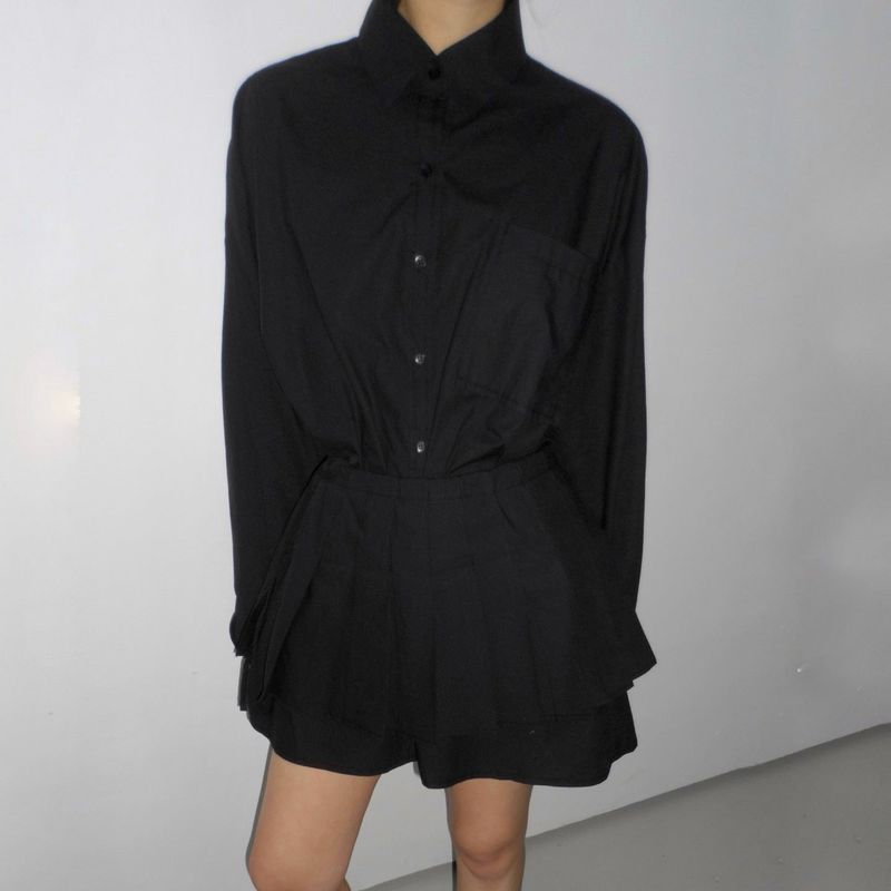 Pleated Wrap Shirt Set - 2colors