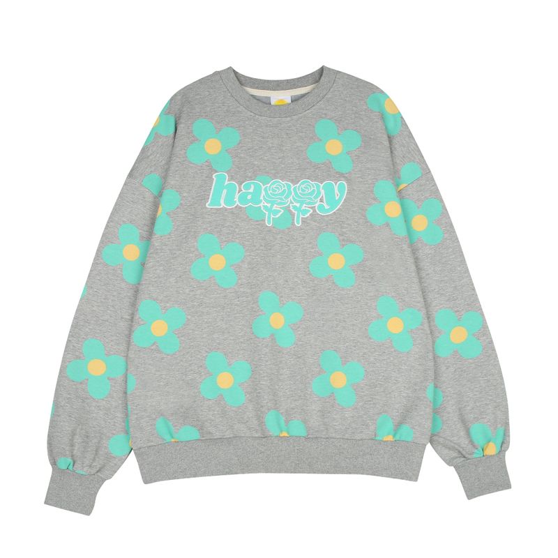 wonder visitor（ワンダービジター）の「Green flower pattern Sweat-shirt [Melange grey]（Tops）」