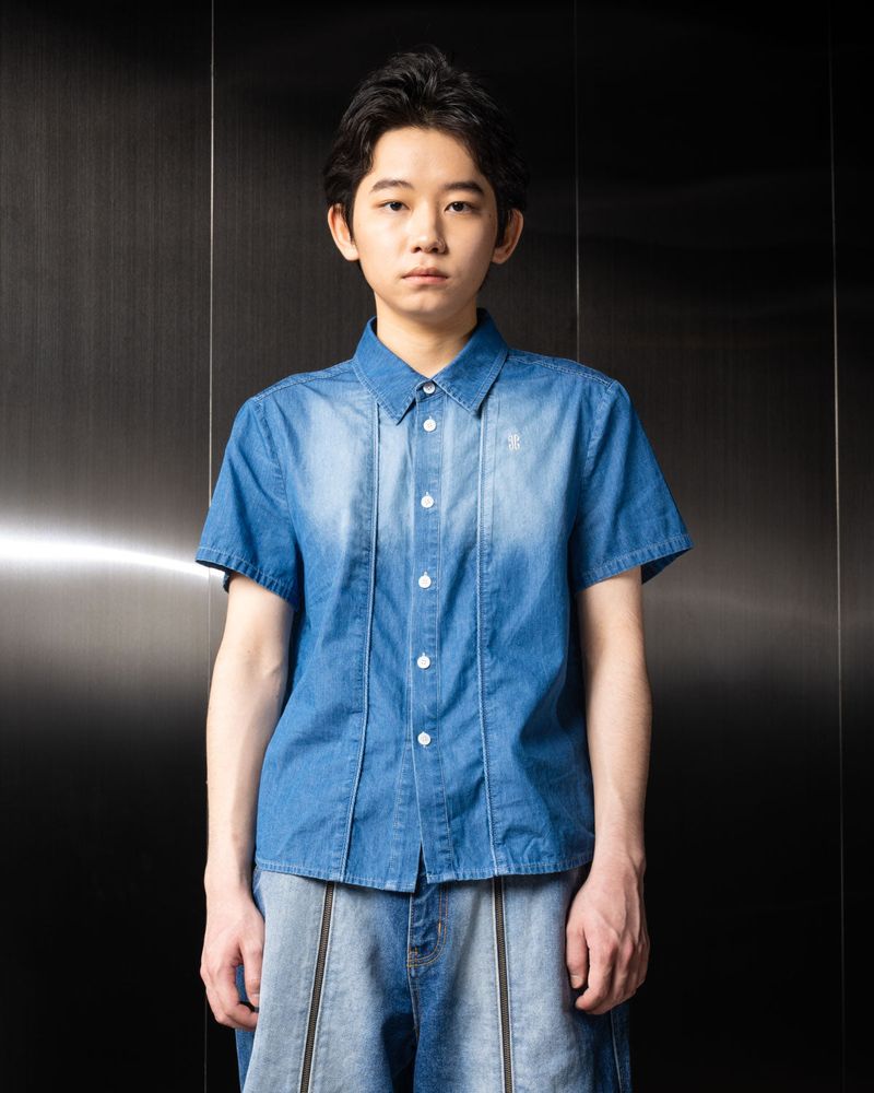 Washed Denim Half Shirt (Blue)