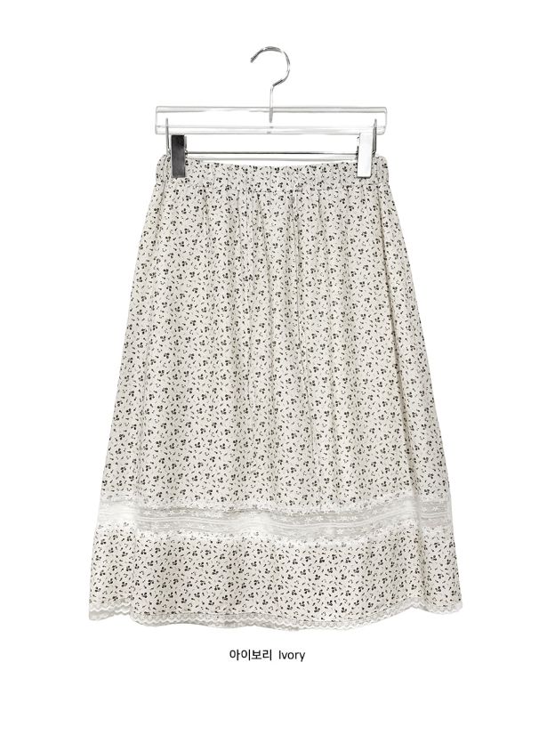 Ekoji Vintage Flower Lace Banding Midi Skirt
