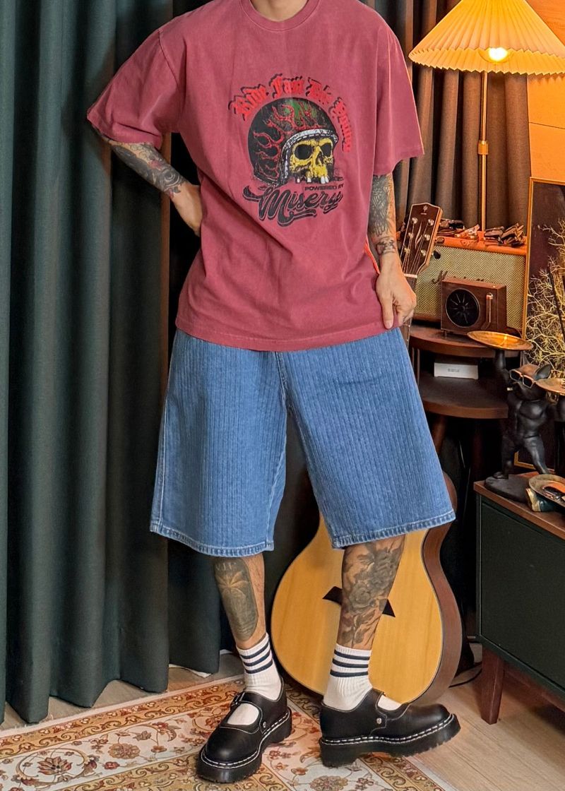 Herringbone Bermuda Denim Shorts 2COLOR