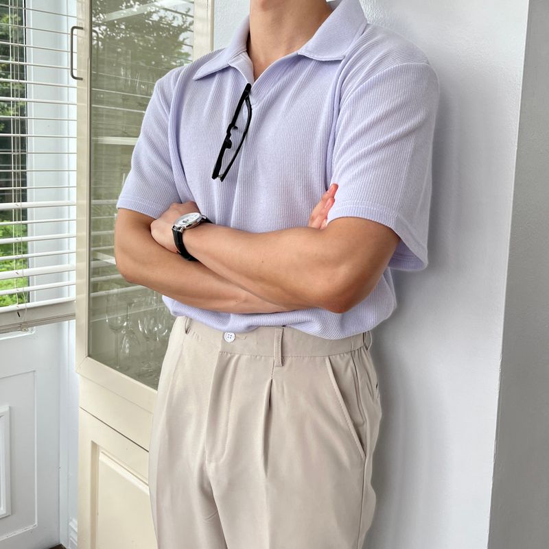 6-color short-sleeve collar knit