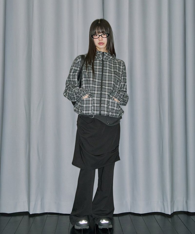 Drape Pintuck Midi Skirt Pants Set - BLACK
