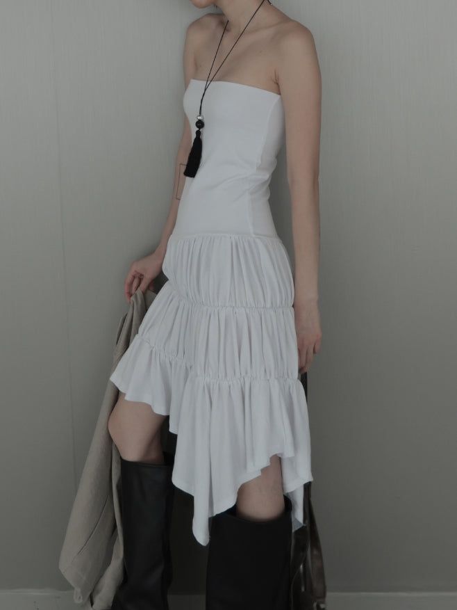 mnem（ムネム）の「Mof Unbalance Shirring Skirt One Piece（Dresses）」
