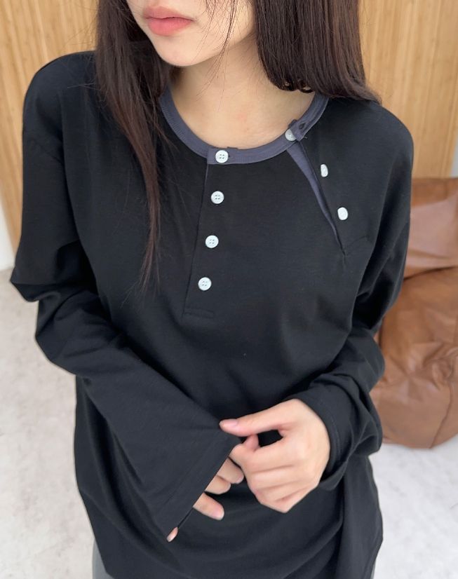 Saren Double Henley Neck Long Sleeve