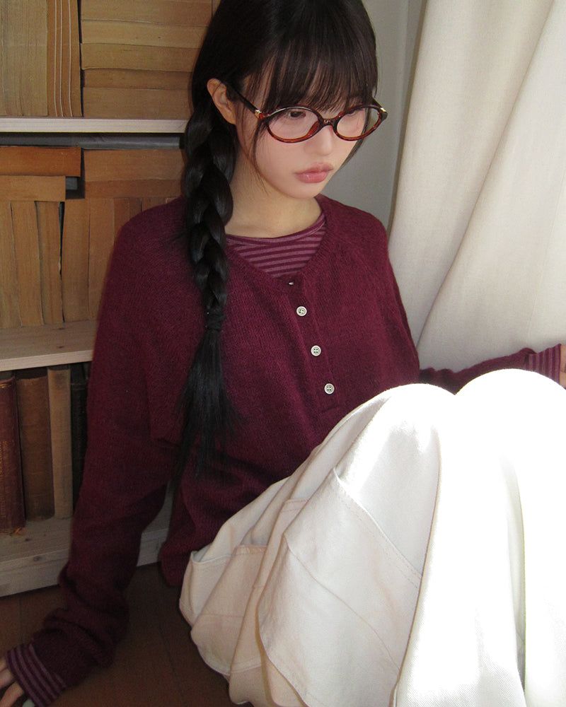 Teran Raglan Button Round Knit