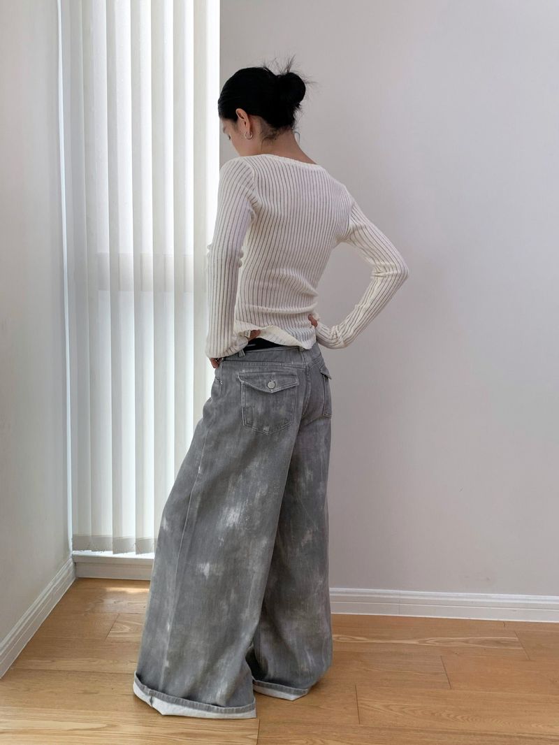 Gray washed wide cotton pants