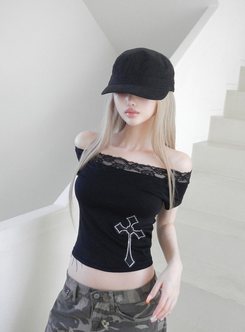 notre cross off lace top(2 color)