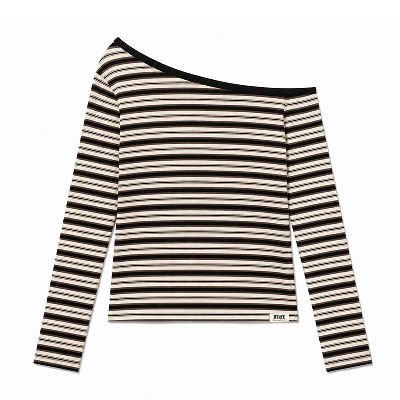STRIPE OFF-SHOULDER TOP [BROWN]