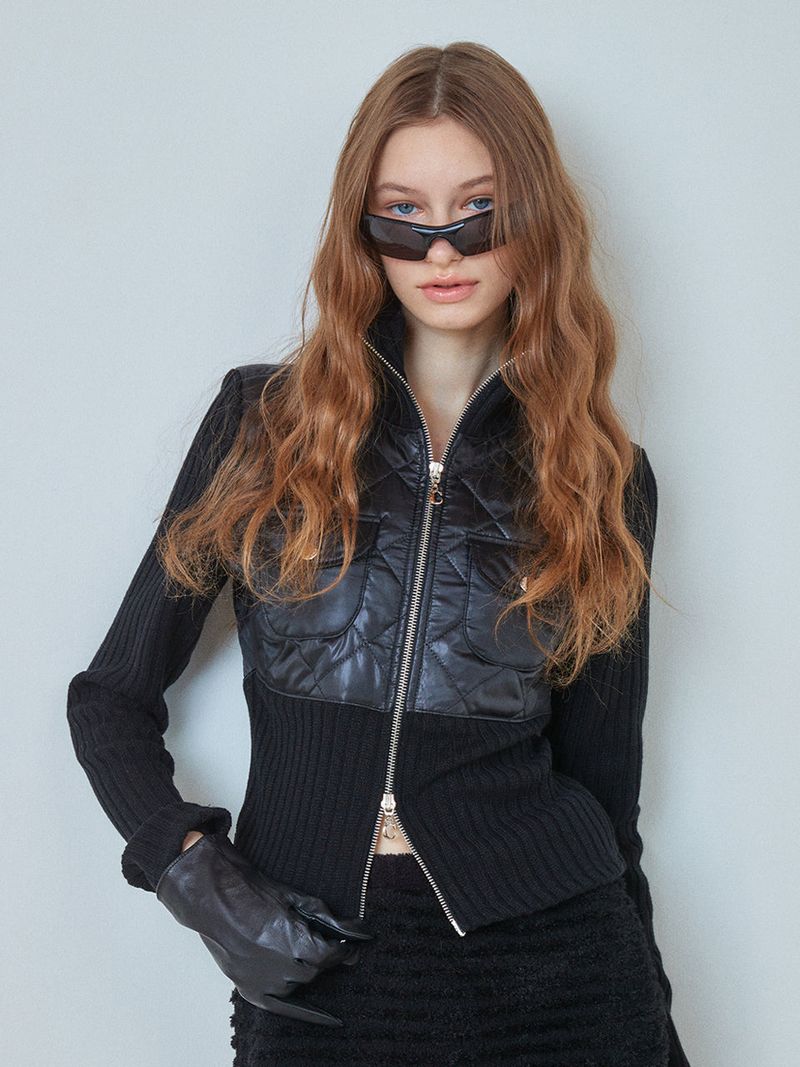 crank（クランク）の「PADDING KNIT ZIP-UP_BK（Tops）」