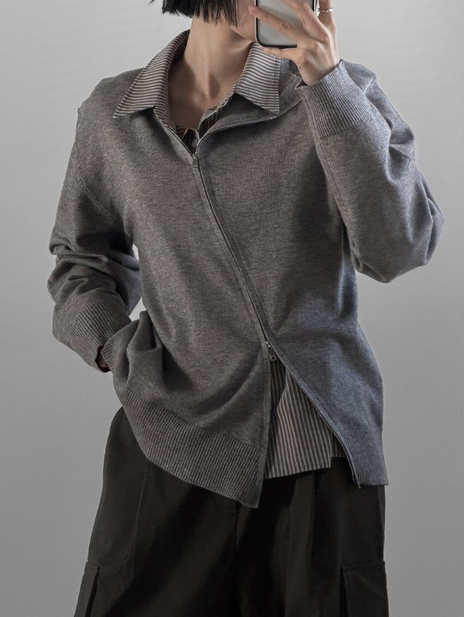(unisex) Oblique two-way knit zip-up