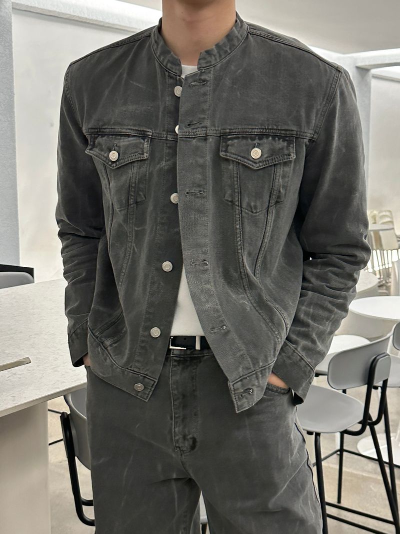 LMN Semi-Over China Setup Denim Jacket (Gray)