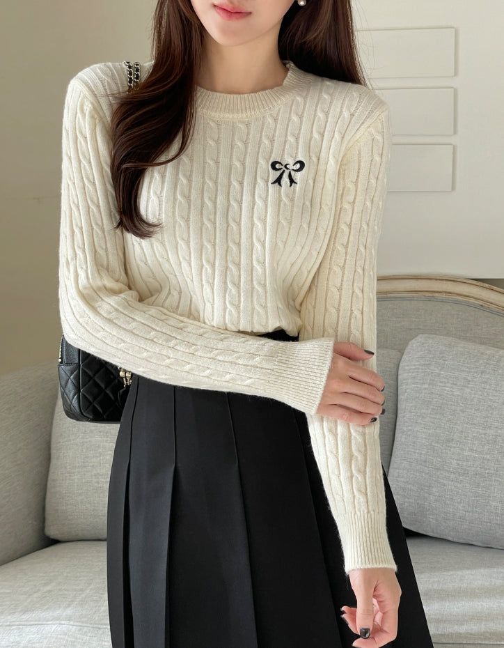 Zeno Ribbon Embroidery Cable Knit