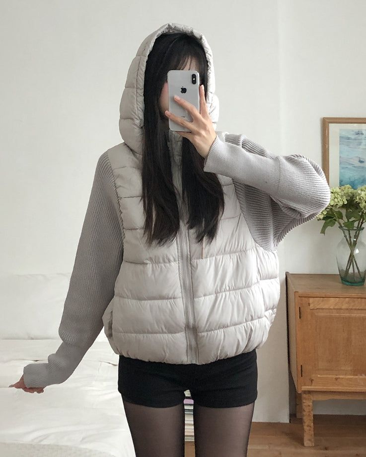 Fog Hooded Knit Lightweight Padded Jacket