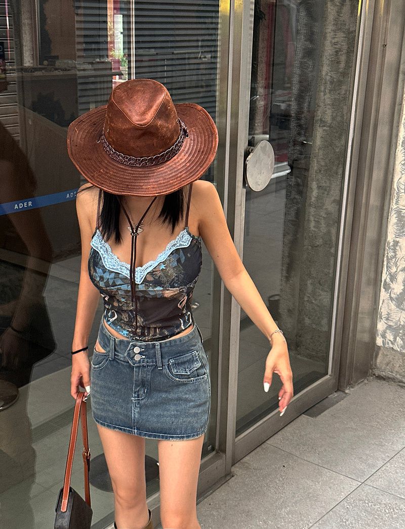 Cutting Lowrise Denim Miniskirt