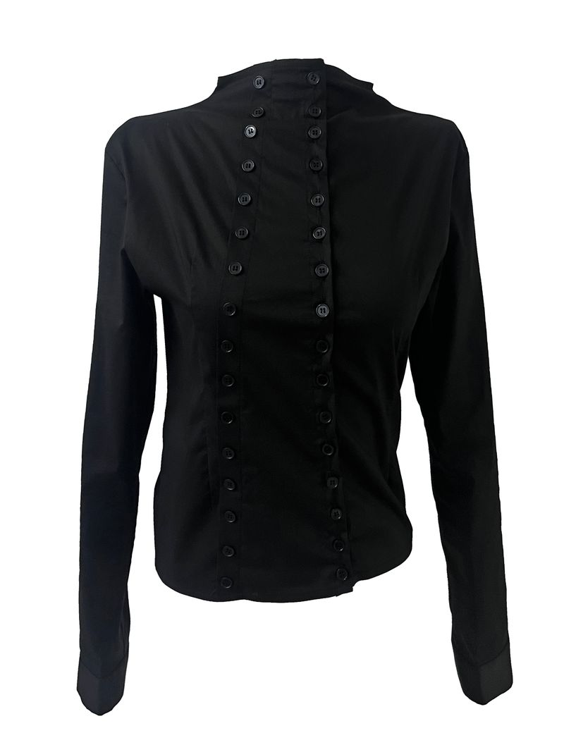 slim semi high-neck button shirt (2color)
