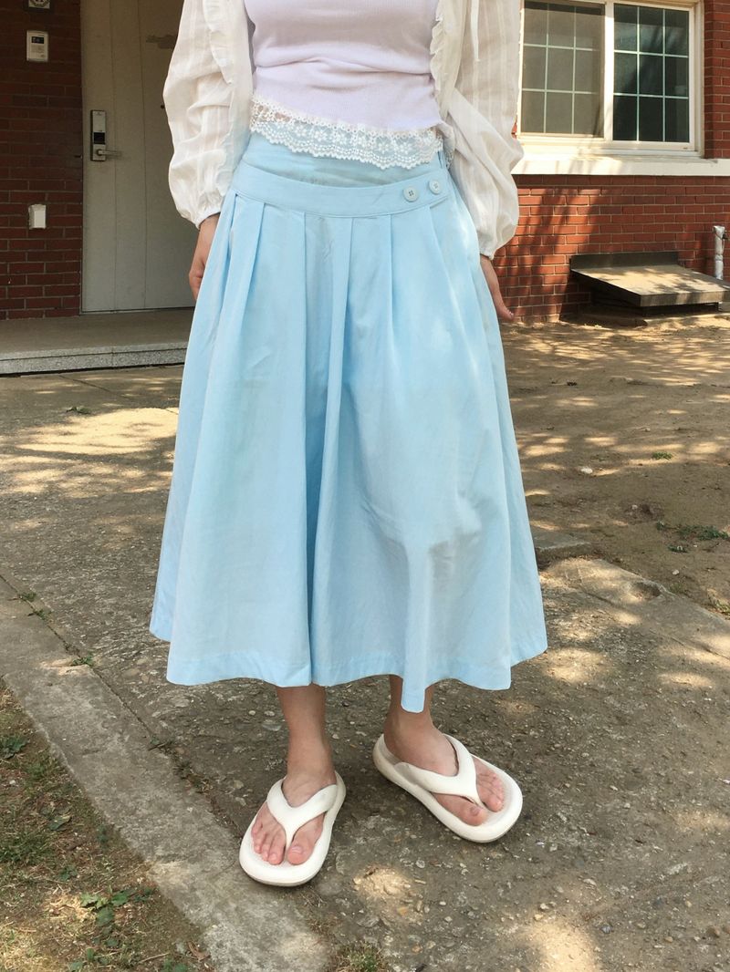 Button Minimal Pin-tuck Sagging Skirt (3c)