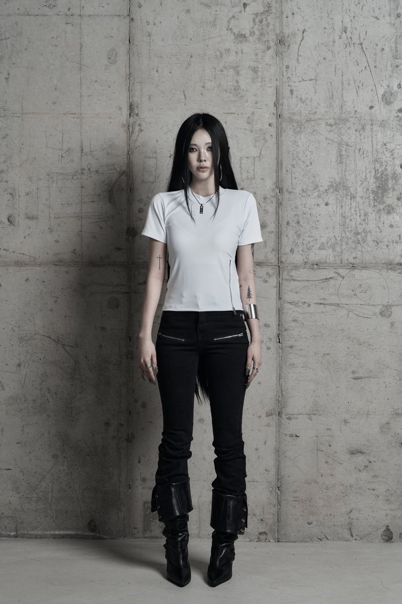 [label] sculptural Jersey zipper top WHITE