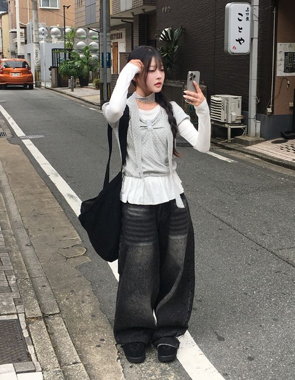 リンオー ポケット デニム ワイドロングパンツ