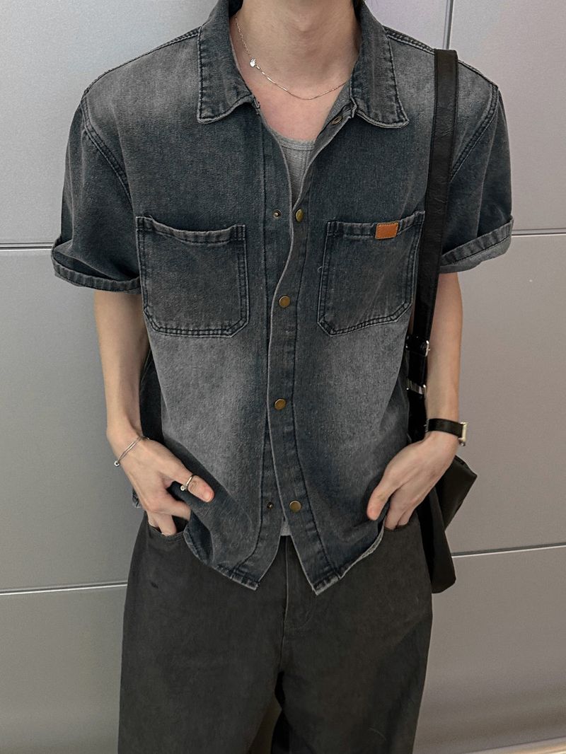 Snap Washed Label Denim Shirt