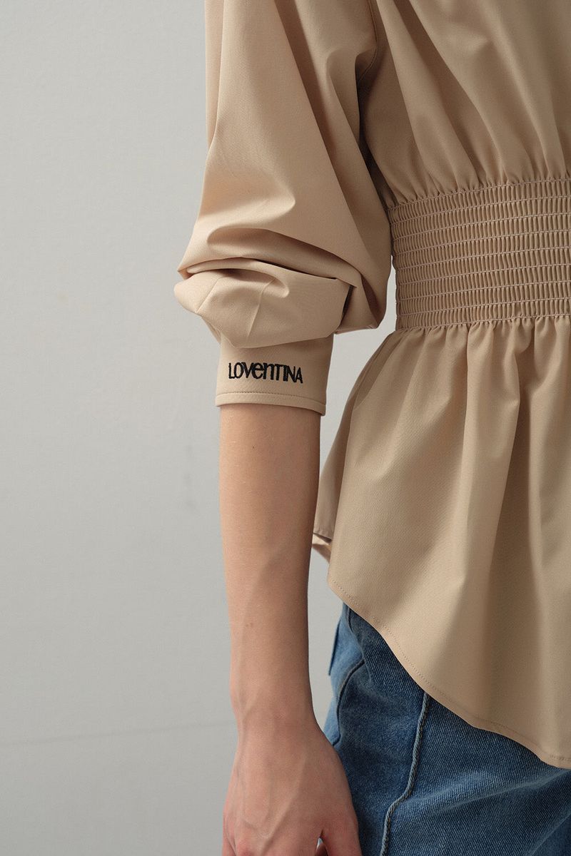 Curve Waist Stretch Shirt_Beige