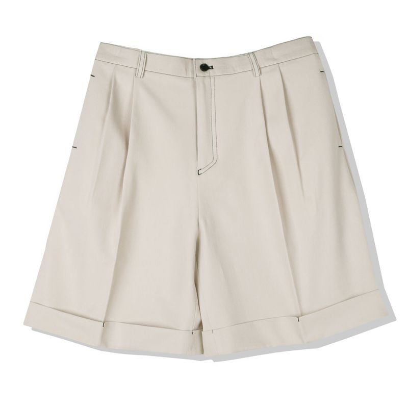 STITCH WIDE TURN UP HALF PANTS BEIGE