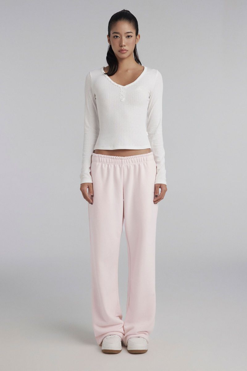 Cloud Cozy Lace Henley Top, White