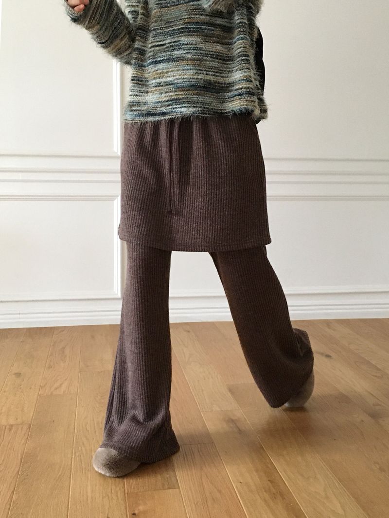 Fisha brushed ribbed skirt pants wide bootcut pants