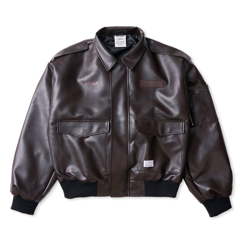 A-2 OVERSIZED CROP FAUX LEATHER JACKET