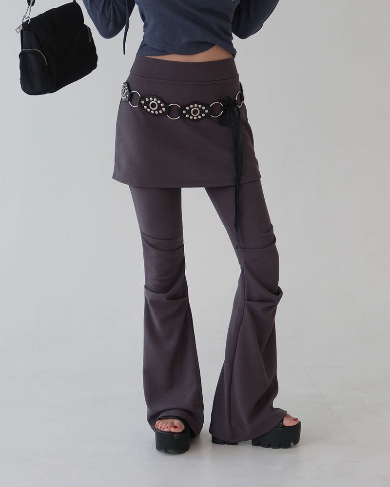 Crew Shirring Skirt Layered Bootcut Pants