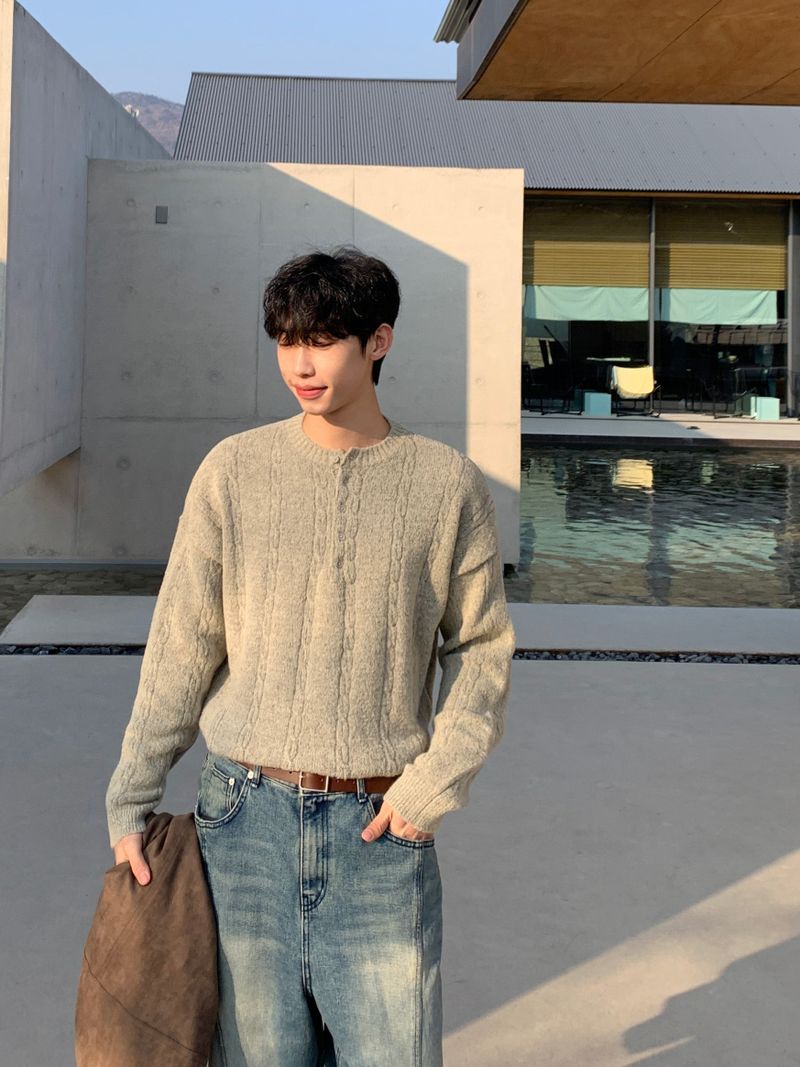 Fringe Henley Neck Knit Sweater (3 Colors)