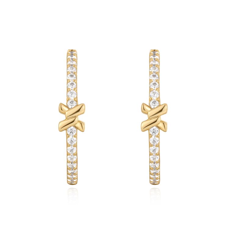 Gold Cross Hoop 925 Silver Ring Earring E061-14G