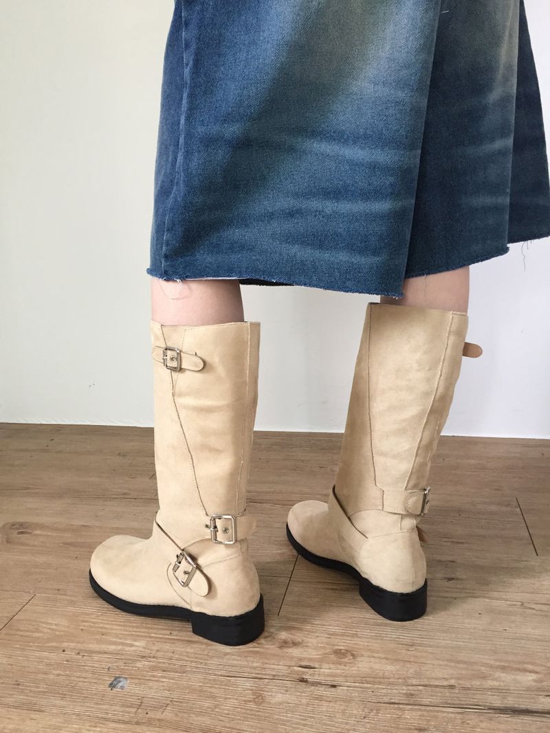 Buckle leather long boots (2color)