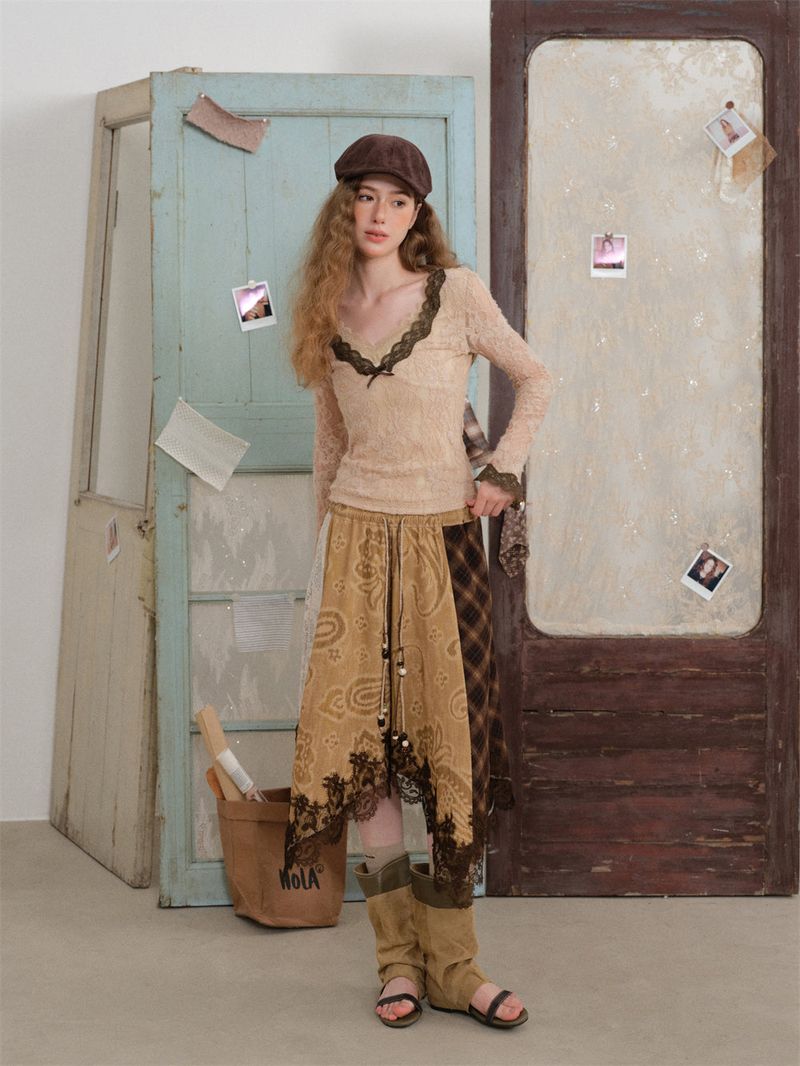 Lace Ribbon Slim Fit Top
