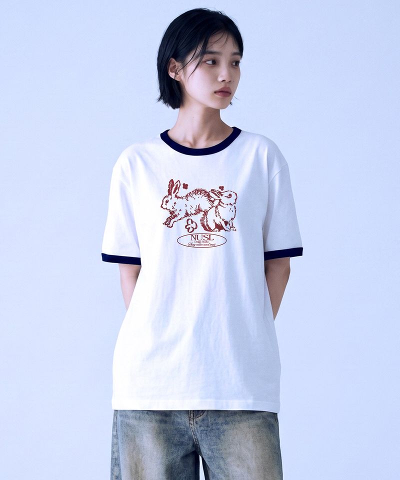 NOTUSUAL(ノットユージュアル)の「Drawing Rabbit Ringer T-Shirts - 4COLOR(Tops)」
