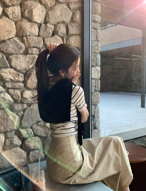 Loop Slim Striped Short Sleeve Knit / 1 colors