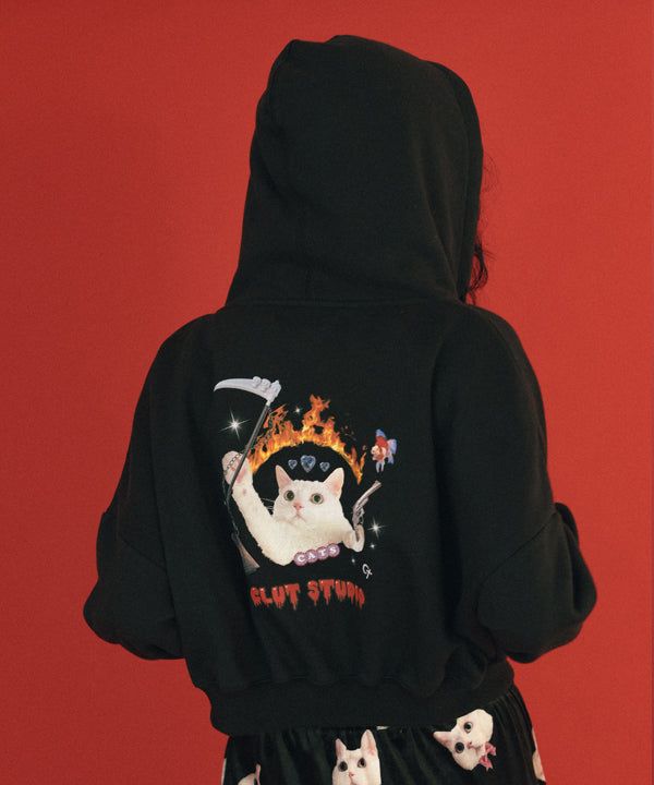 CLUT STUDIO(クラットスタジオ)の「0 4 cat crop hood zip-up - BLACK(Tops)」