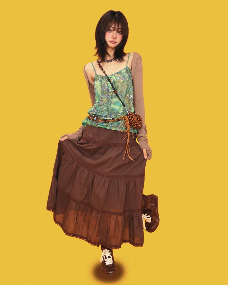 hippy wood long skirt