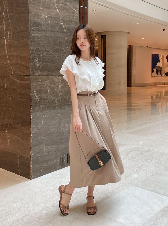 Gobel Lace Ruffle Linen Blouse