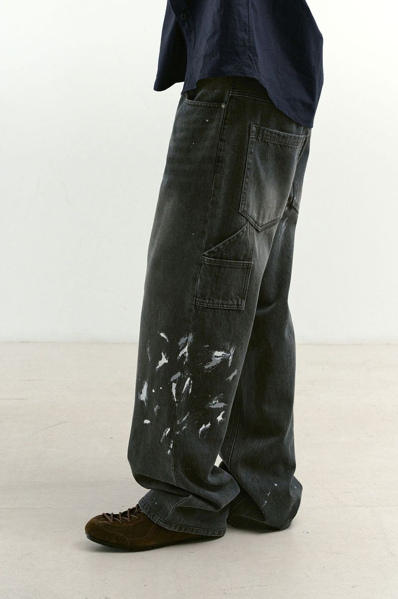 Aged Splatter Carpenter Denim Pants(Washed Black)