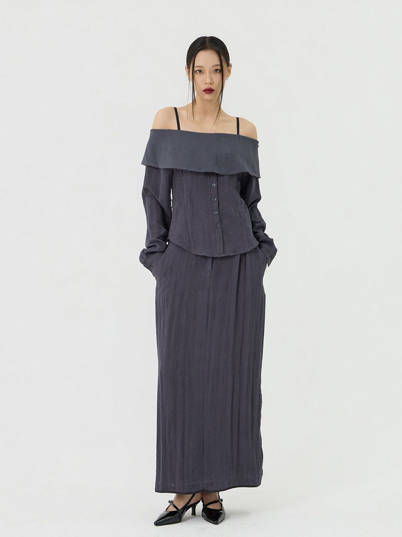 Scratch Low-Rise Long Skirt, Charcoal