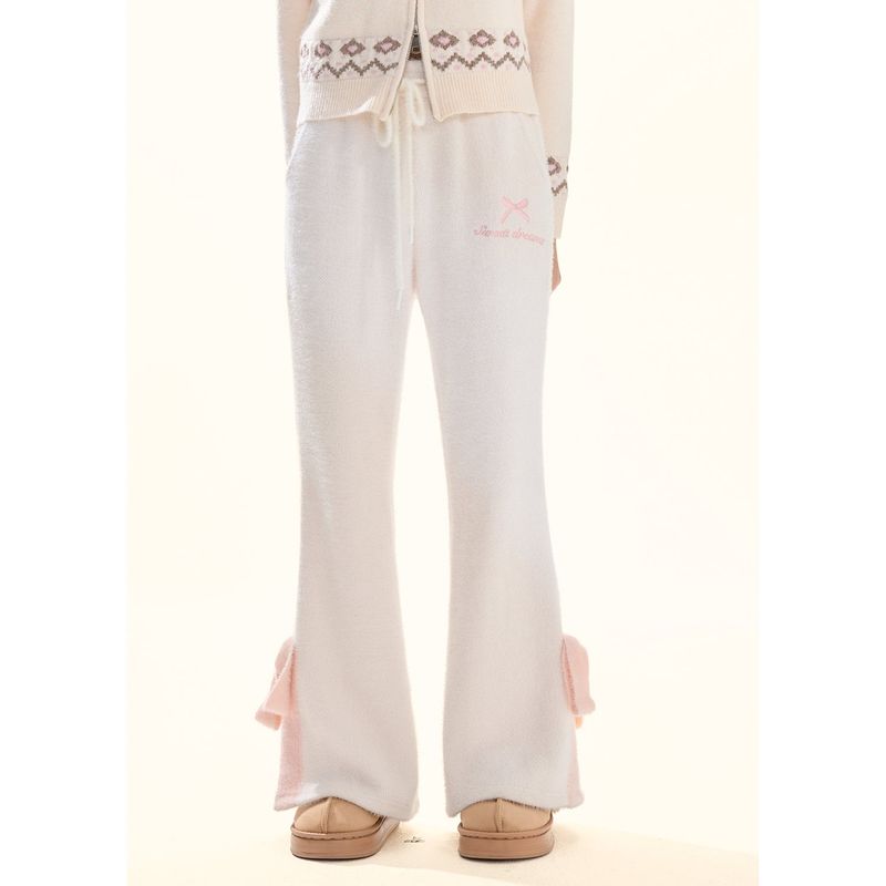 Girly Fancy Club（ガーリーファンシークラブ）の「[GirlyFancyClub] cream puff*bow tie slit soft and glutinous hanging down slim mink woolen bell-bottom pants（Pants）」