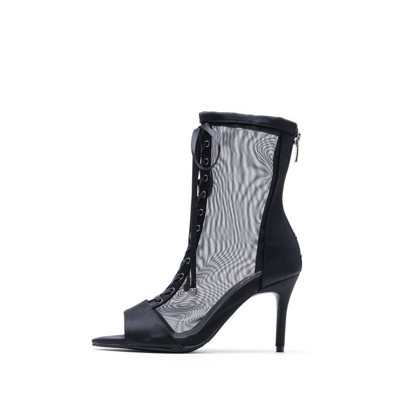 Satin See-Through Open Toe Heel(Black)