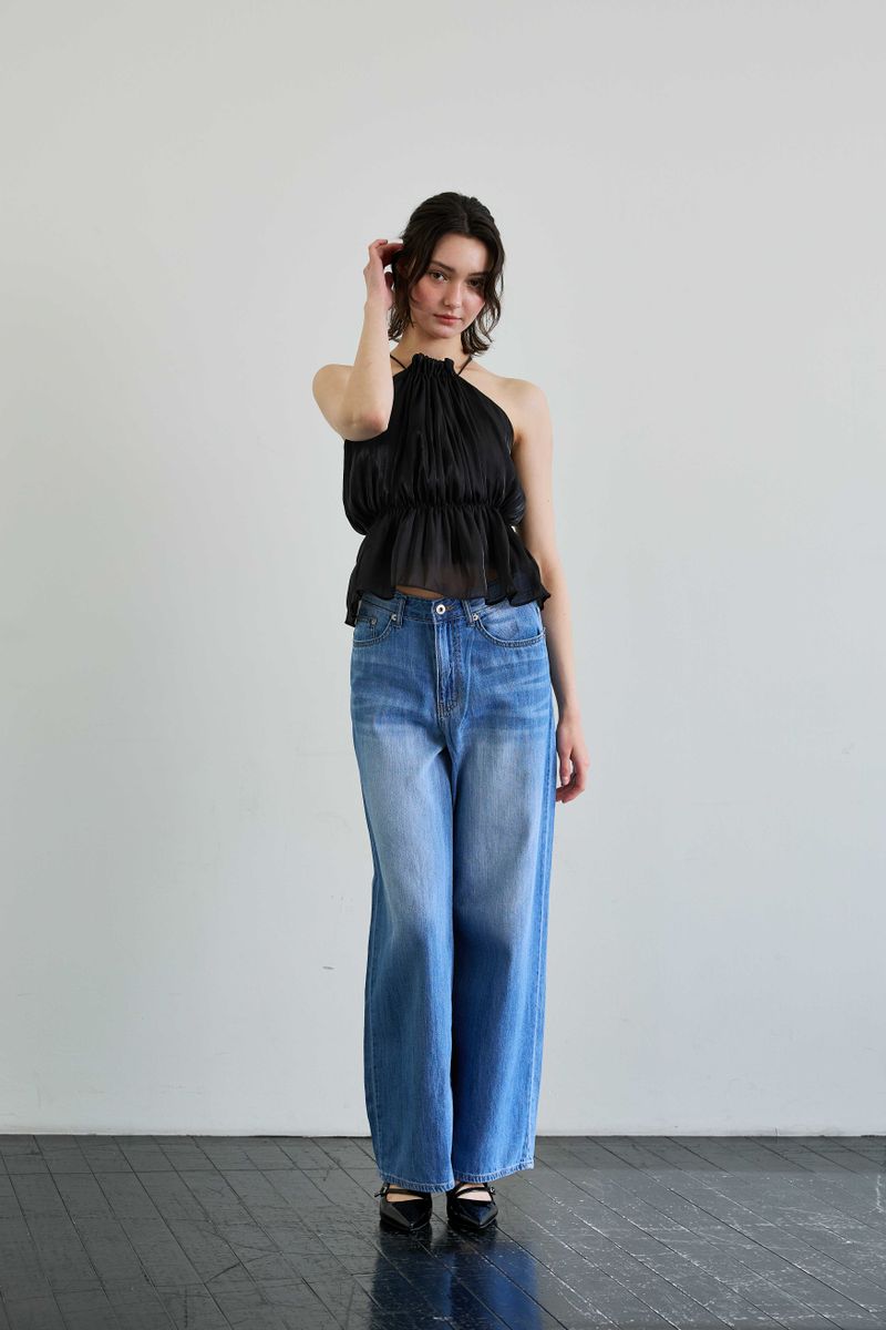 PEARL HALTERNECK TOP / BLACK