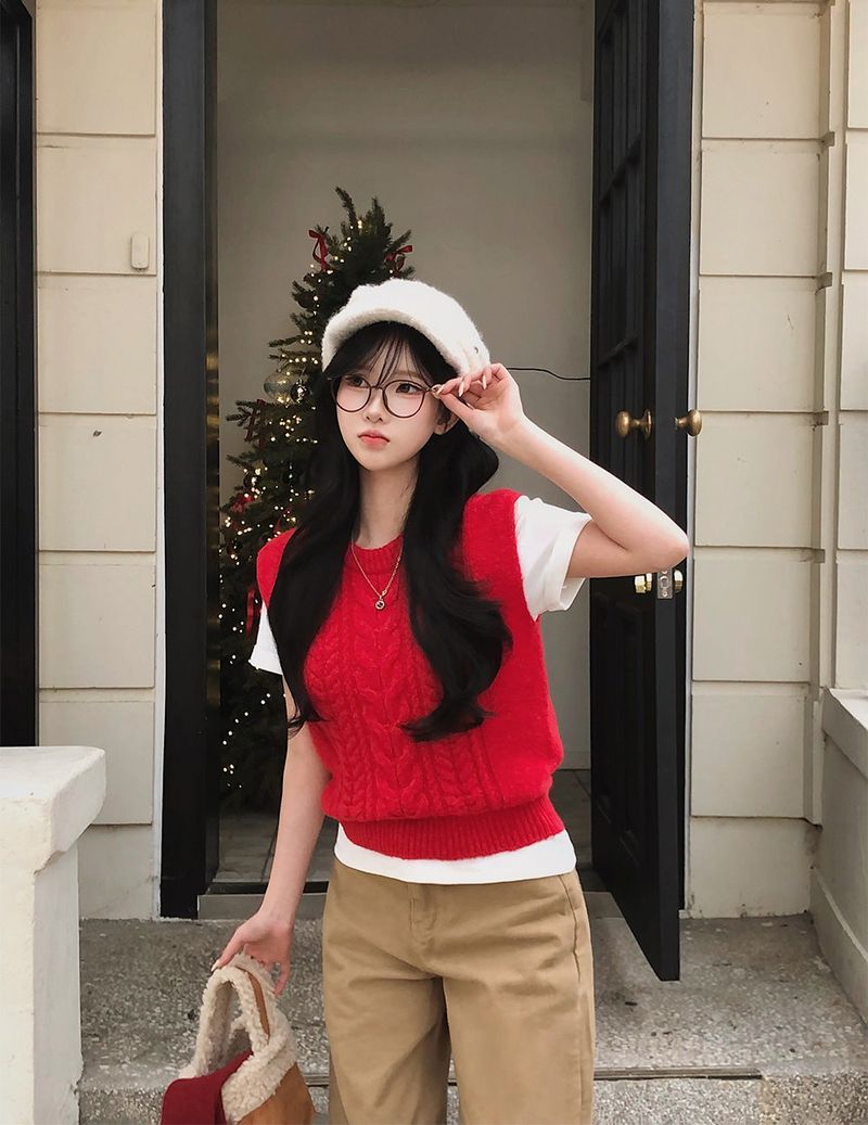 [BELLIDE MADE] Benny, cable round knit vest