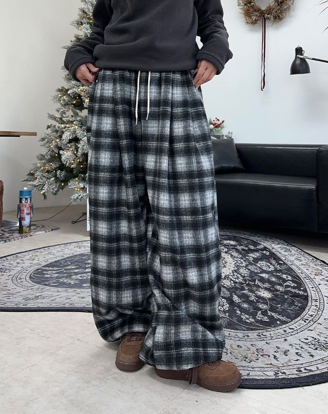 Kale Check Wide Banding Pants