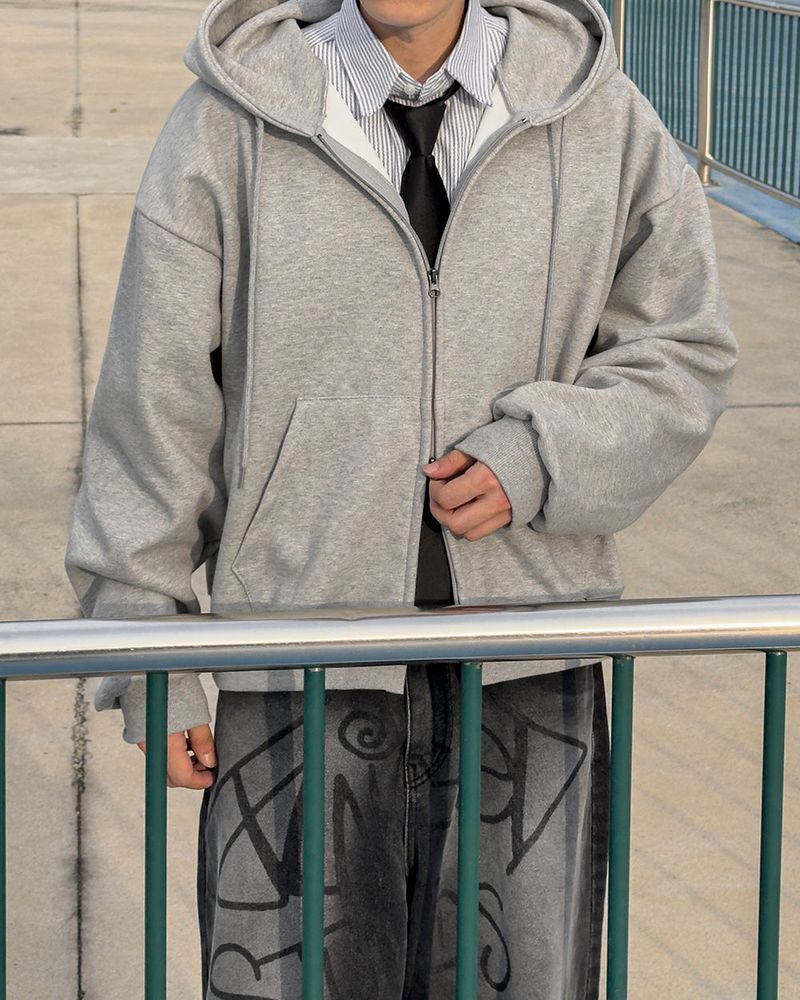 Clean Two-way Crop Hood Zip-up